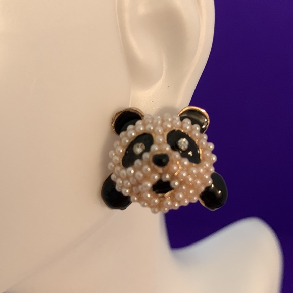 Panda Pierced Earrings Pearl and Enamel - Picture 3 of 8